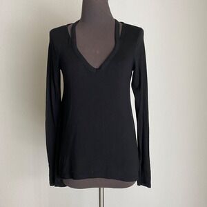 Express sz XS Long sleeve V Neck comfy boho shoulder keyhole high low knit shirt